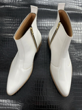 Cream Leather Pointed Toe Ankle Boot