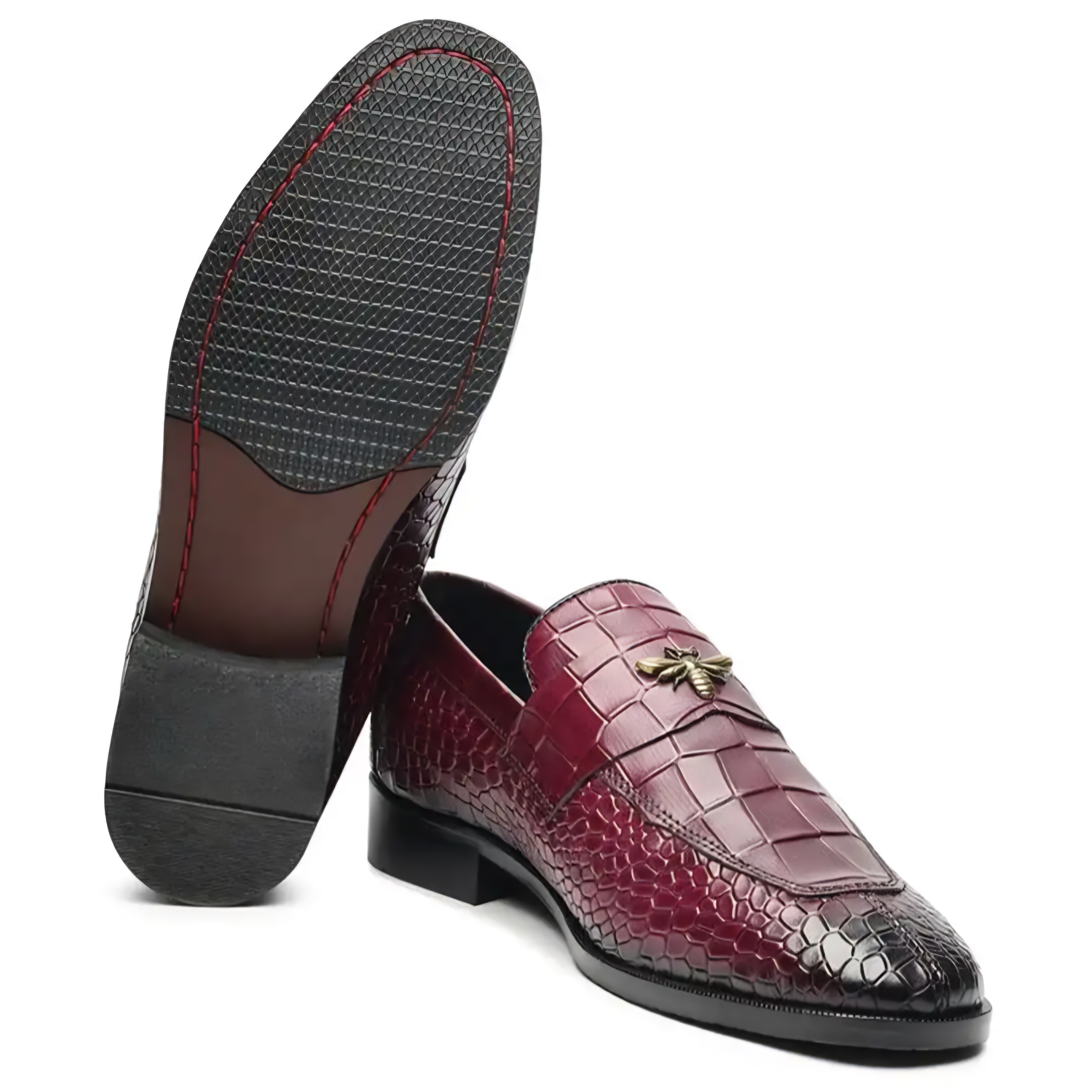 RoyalSole Men Textured Tunit Cherry Loafer Wooden Sole