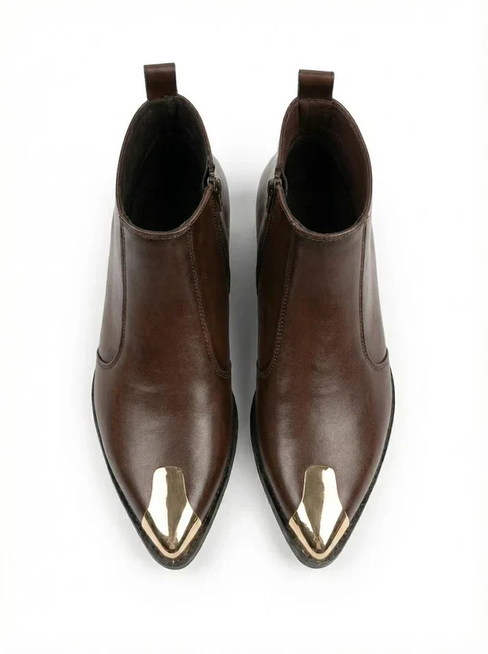 Brown Chelsea Boots with Gold Toe & Cuban Heel