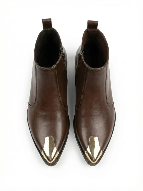 Brown Chelsea Boots with Gold Toe & Cuban Heel