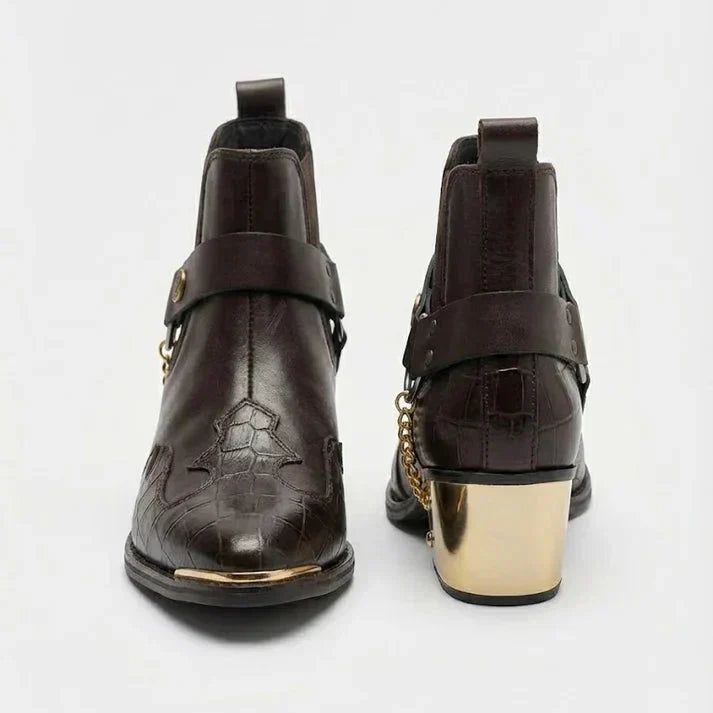 Pointed-Toe Chelsea with Cowboy Leather & Gold Heel-Toe