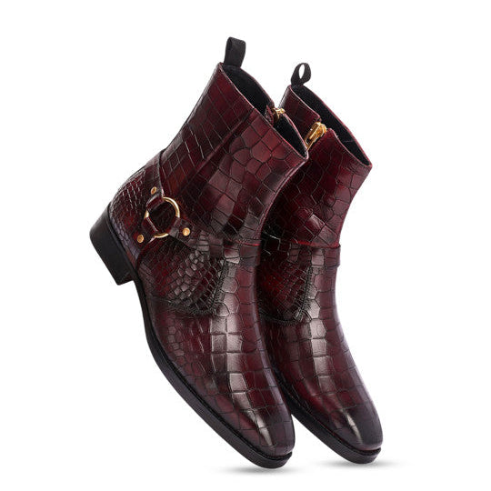 MILLE DOLLARI Men Textured Leather Frontier Boots